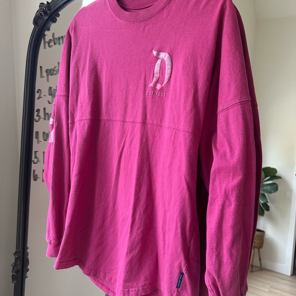 Disneyland Spirit Jersey Magenta Crewneck Pullover with Glitter Logo Print